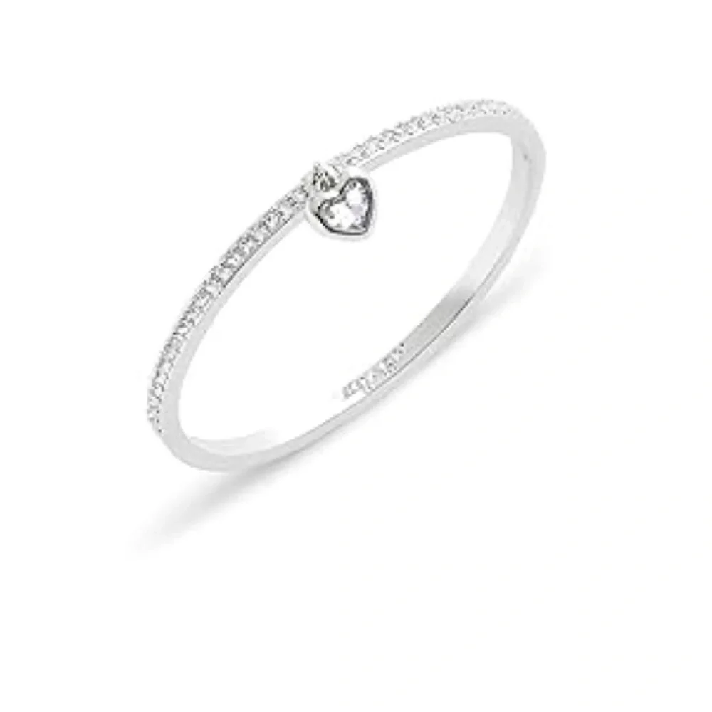Coach Silver Crystal Heart Charm Hinged Bangle Bracelet NWT $125 MSRP & Dust Bag - Picture 6 of 8